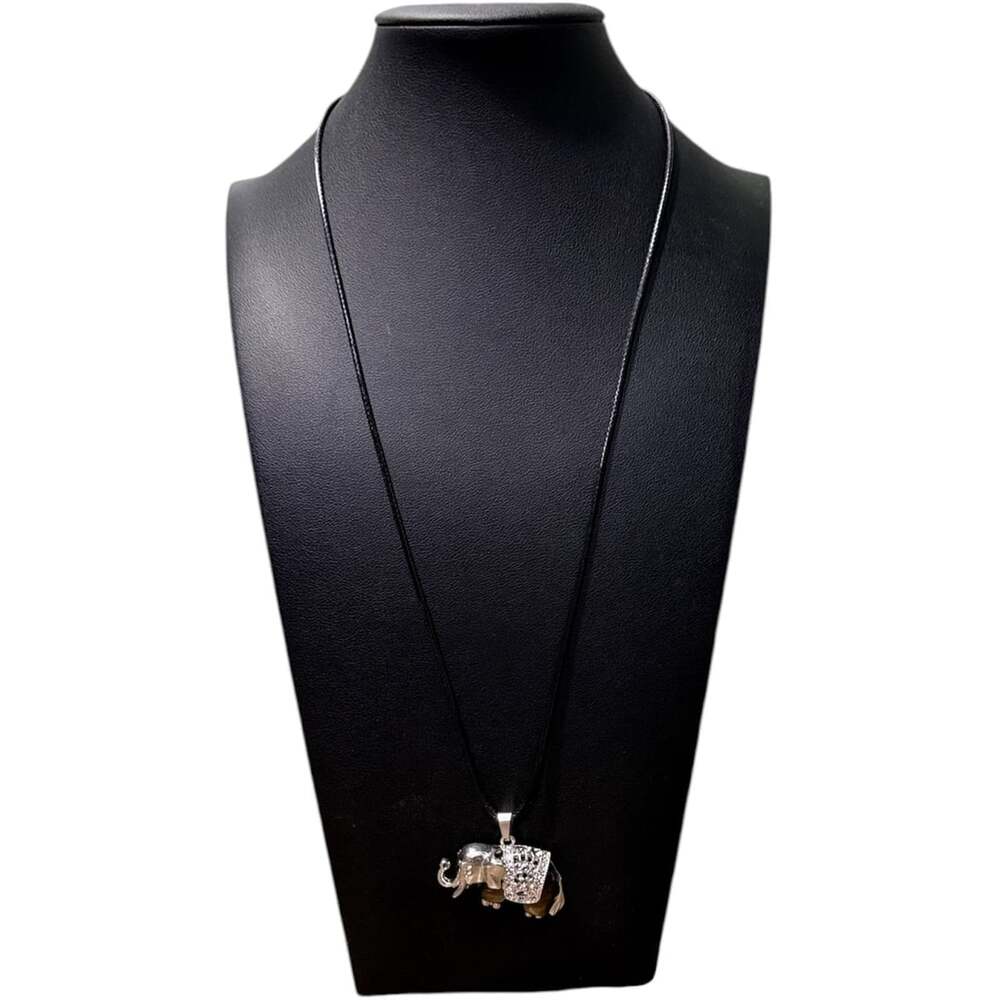 Tiger’s Eye Traveling Elephant Pendant Black Cord Necklace - Picture 3 of 4
